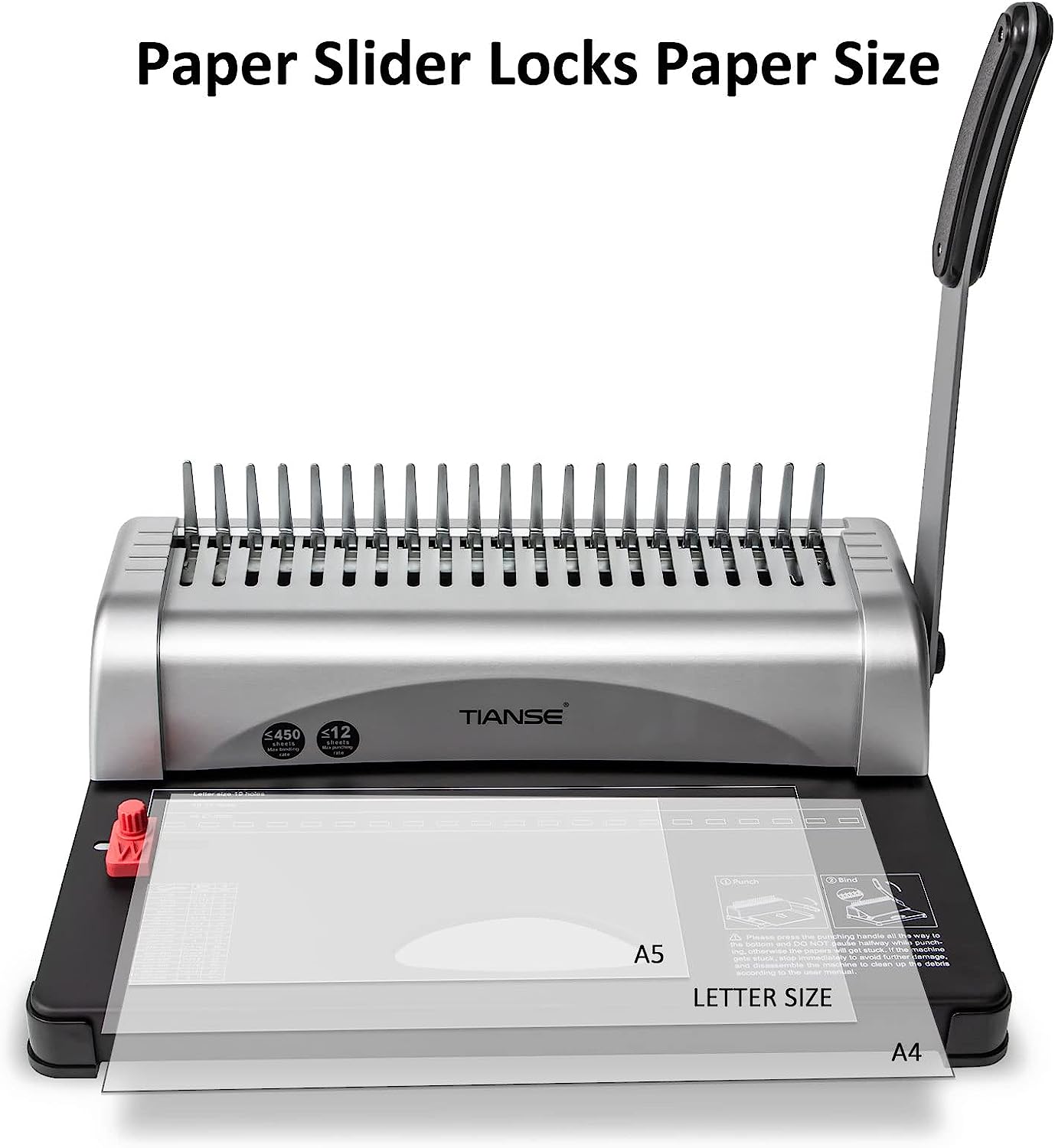TIANSE Binding Machine, 21-Holes, 450 Sheets, Comb Binding Machines with Starter Kit 100 PCS 3/8'' Comb Binding Spines, Comb Binder Machine Book Maker Perfect for Letter Size, A4, A5 or Smaller Sizes - Image 2